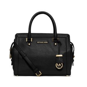 Michael Kors Collins Large Leather Satchel, Black Leather, gold-tone hardware